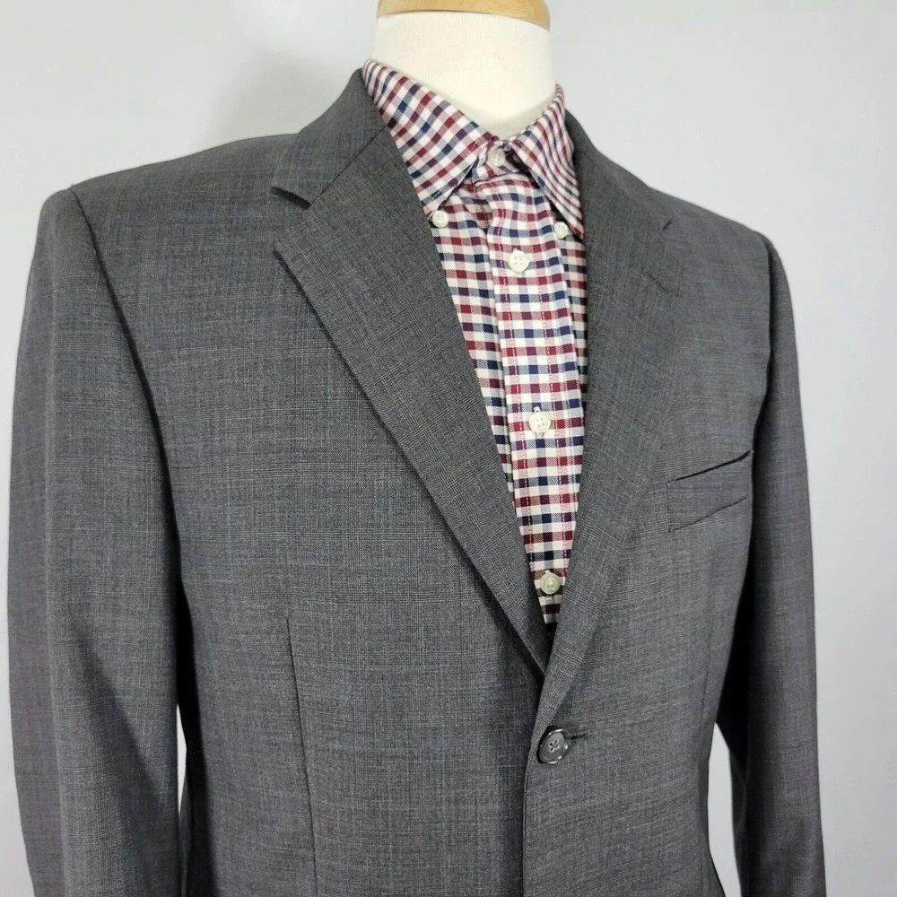 Alfani Men's Sport Coat Blazer Three Button‎ Charcoal Gray Plaid Wool Size 40L